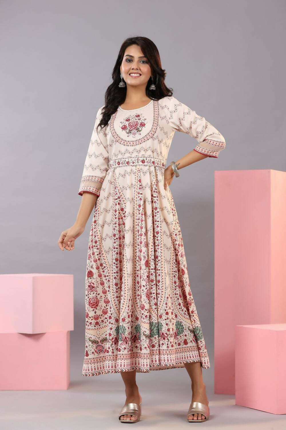 Juniper Women Ecru Rayon Floral Printed Kurta and Dupatta Set - Distacart