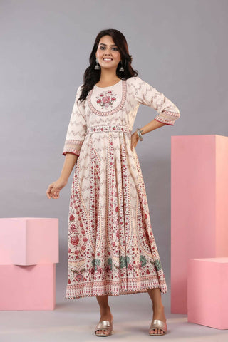 Juniper Women Ecru Rayon Floral Printed Kurta and Dupatta Set - Distacart