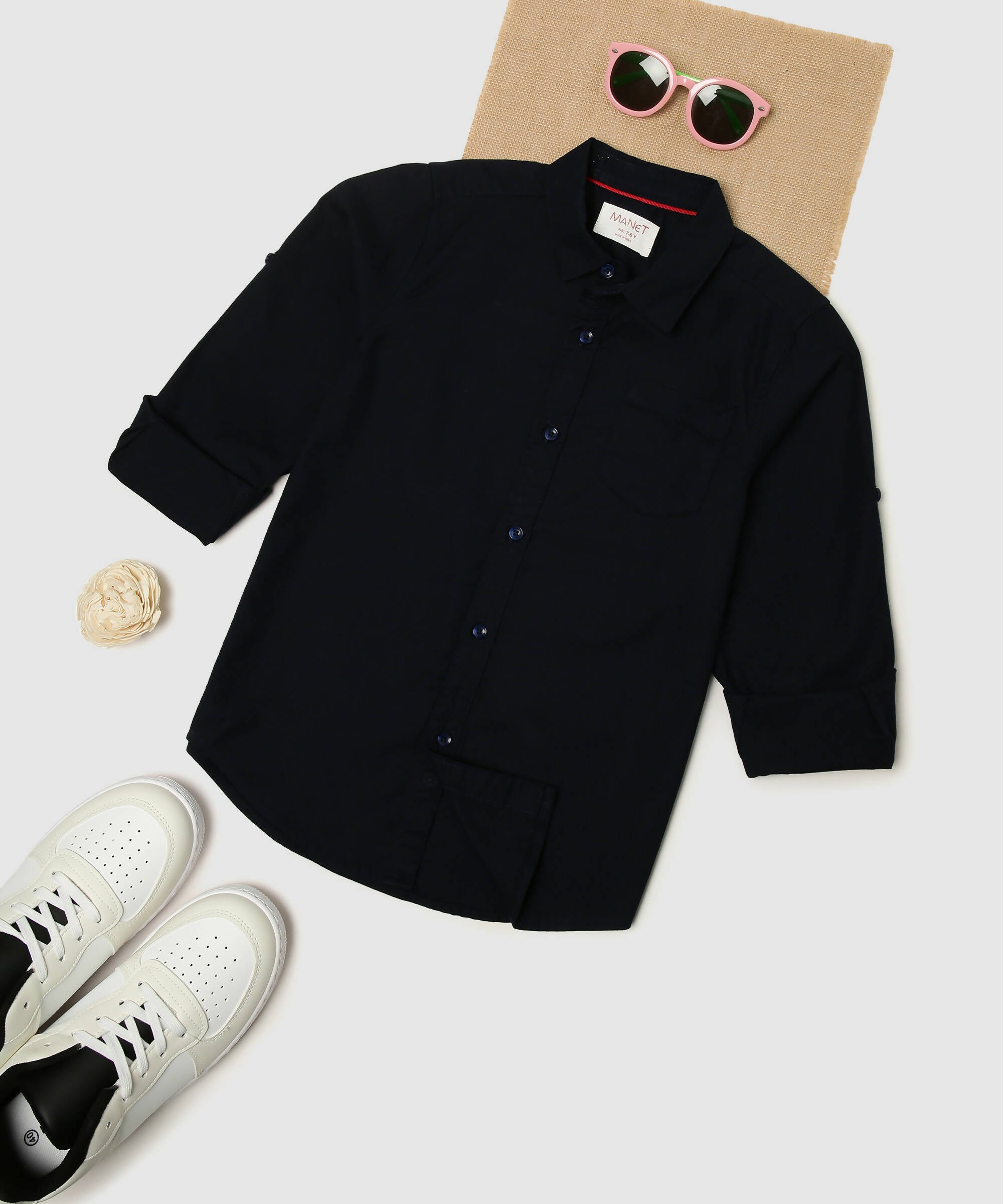 Manet Boys Full Sleeves Solid Shirt - Navy Blue - Distacart