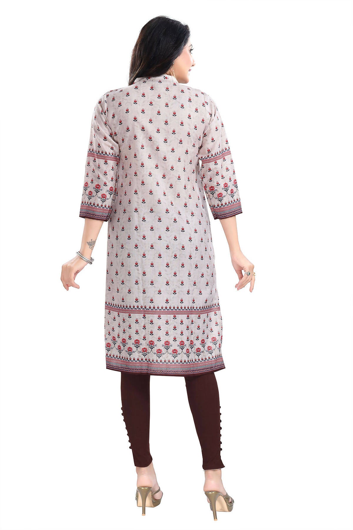 Snehal Creations Charming Cream Digital Print Cotton Slub Long Kurti Tunic - Distacart