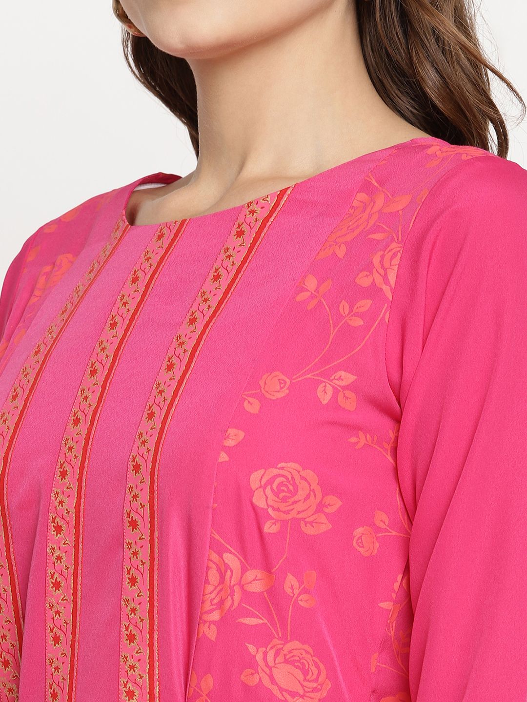 Ahalyaa Dark Pink Crepe Khari Print Dress For Women