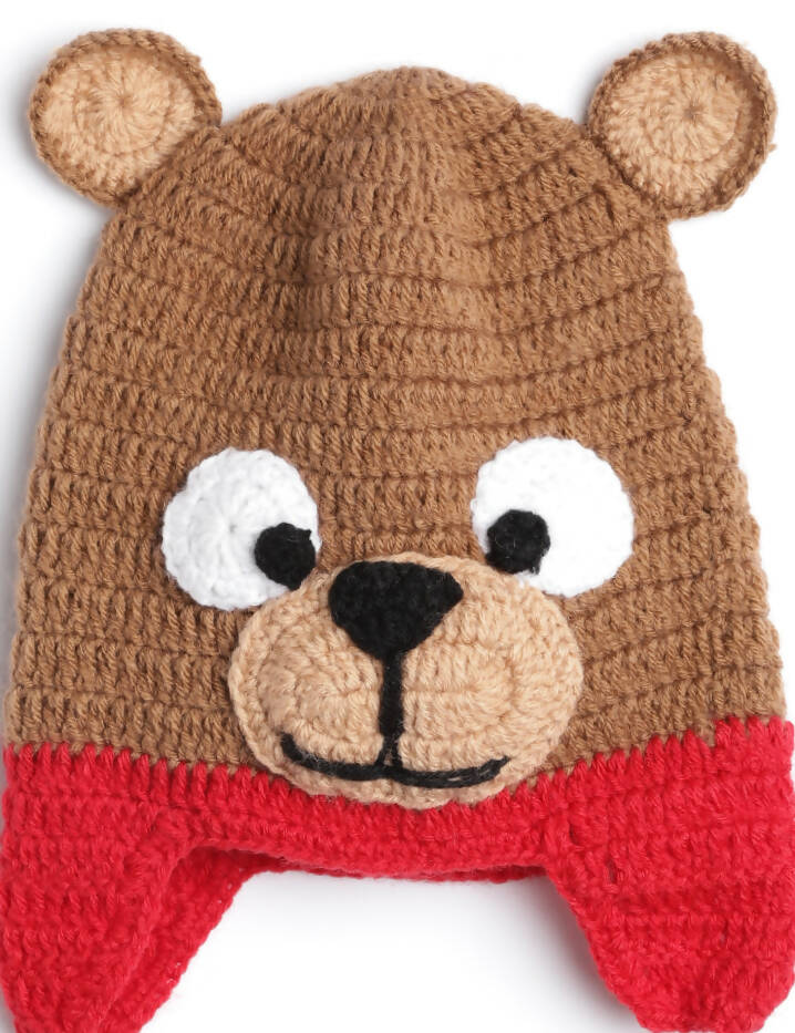 Chutput Kids Woollen Hand Knitted Bear Detail Cap - Brown - Distacart