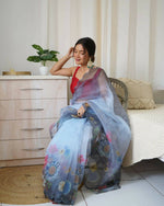 Thumbnail for Vamsee Grey Organza Saree - Distacart