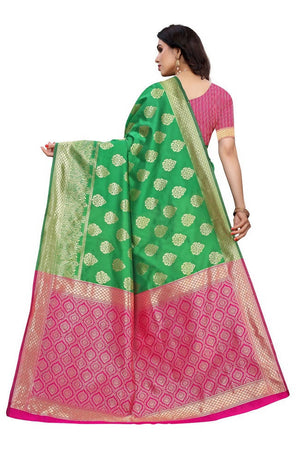 Vamika Banarasi Jacquard Weaving Green Saree (Dangal Green)