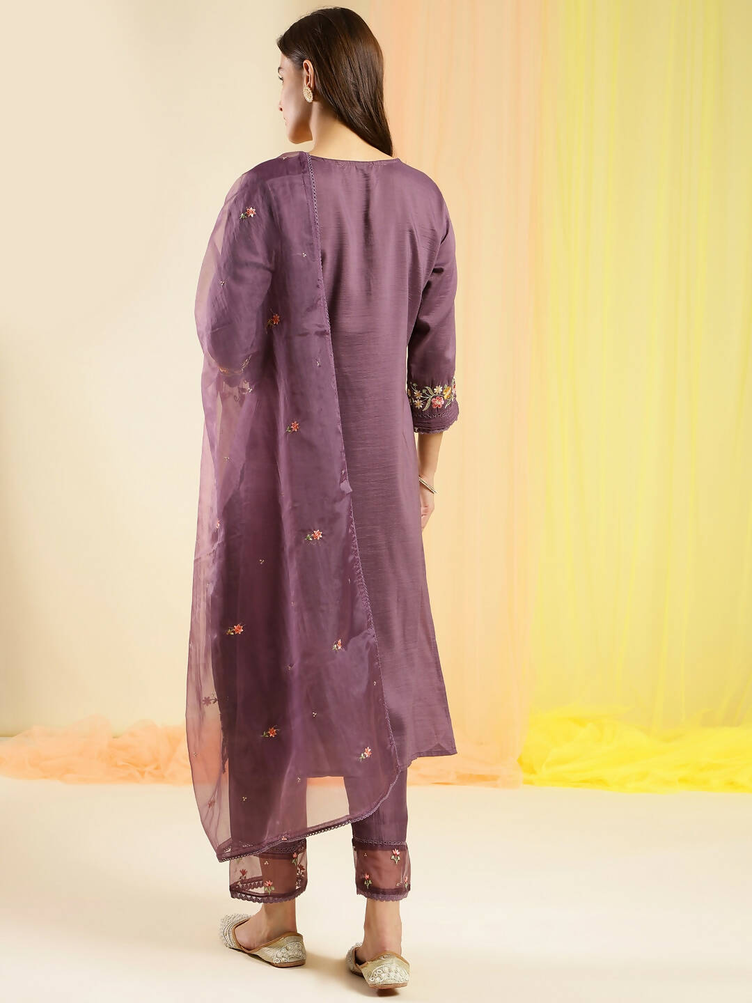 Wine Chinon Embroidered Straight Kurta with Trouser & Dupatta - Salimar - Distacart