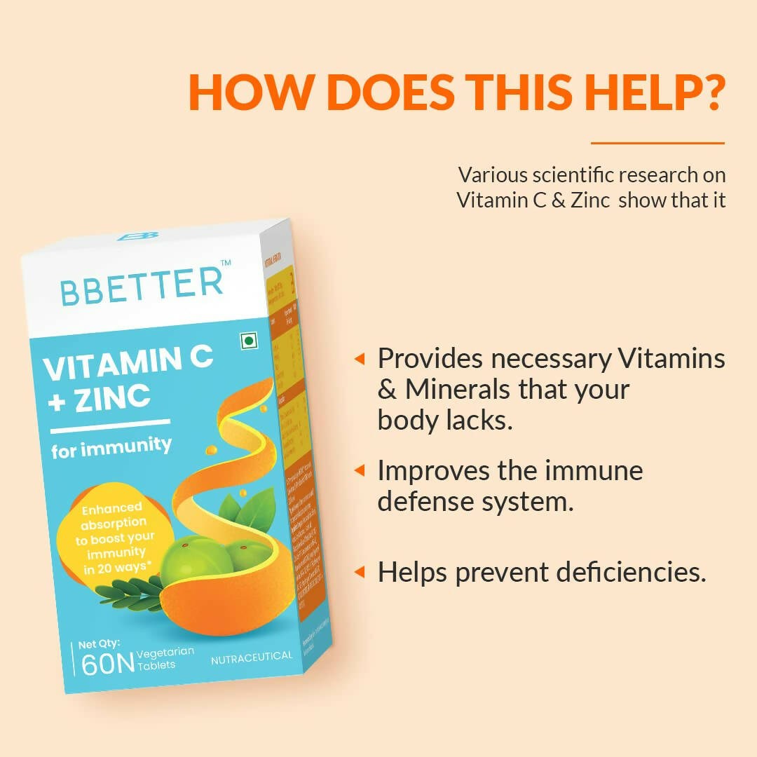 BBETTER Vitamin C and Zinc Tablets for Immunity & Skin Health - Distacart