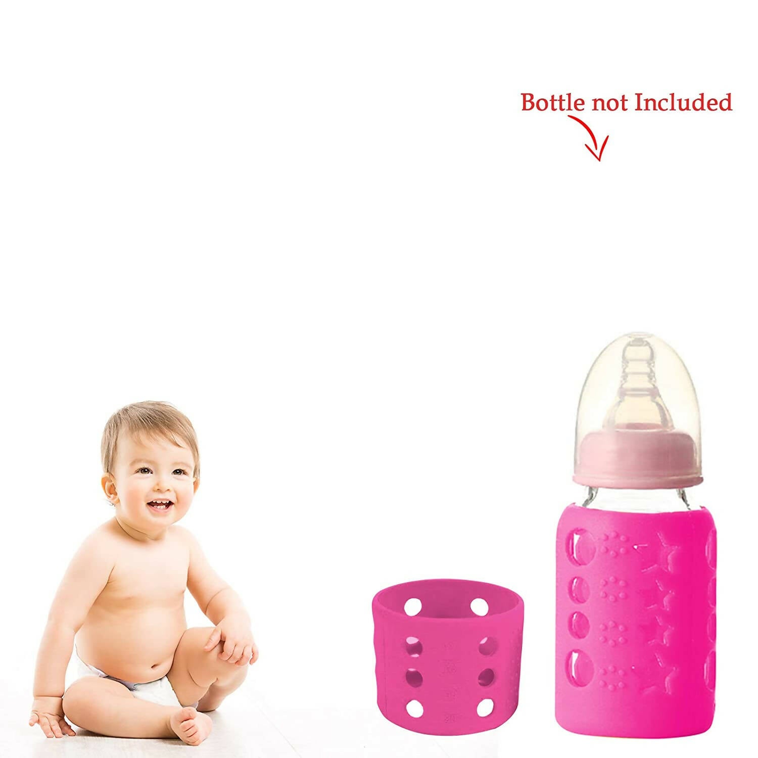 Safe-O-Kid Silicone Baby Feeding Bottle Cover Cum Sleeve for Insulated Protection 60mL- Pink - Distacart