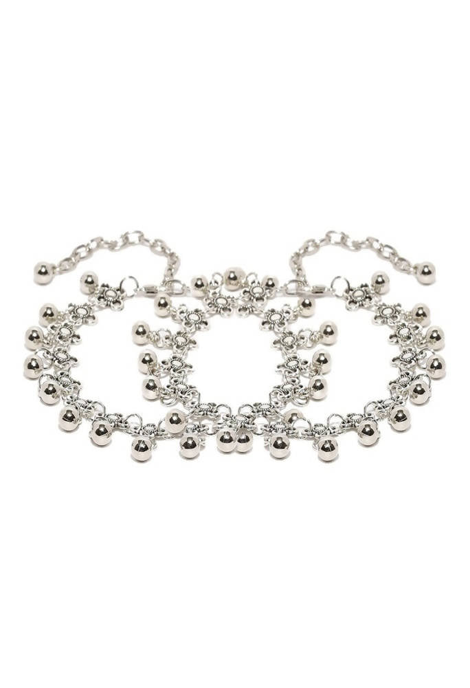 Mominos Fashion Kamal Johar Oxidised Silver Adjustable Anklets