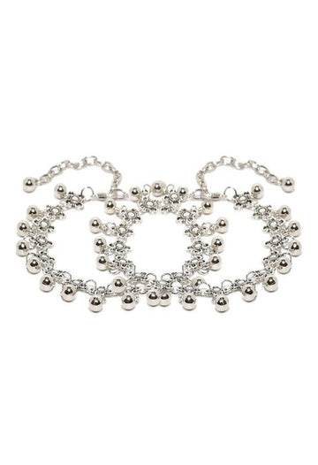 Mominos Fashion Kamal Johar Oxidised Silver Adjustable Anklets