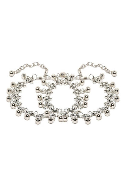 Mominos Fashion Kamal Johar Oxidised Silver Adjustable Anklets