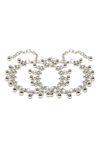 Mominos Fashion Kamal Johar Oxidised Silver Adjustable Anklets