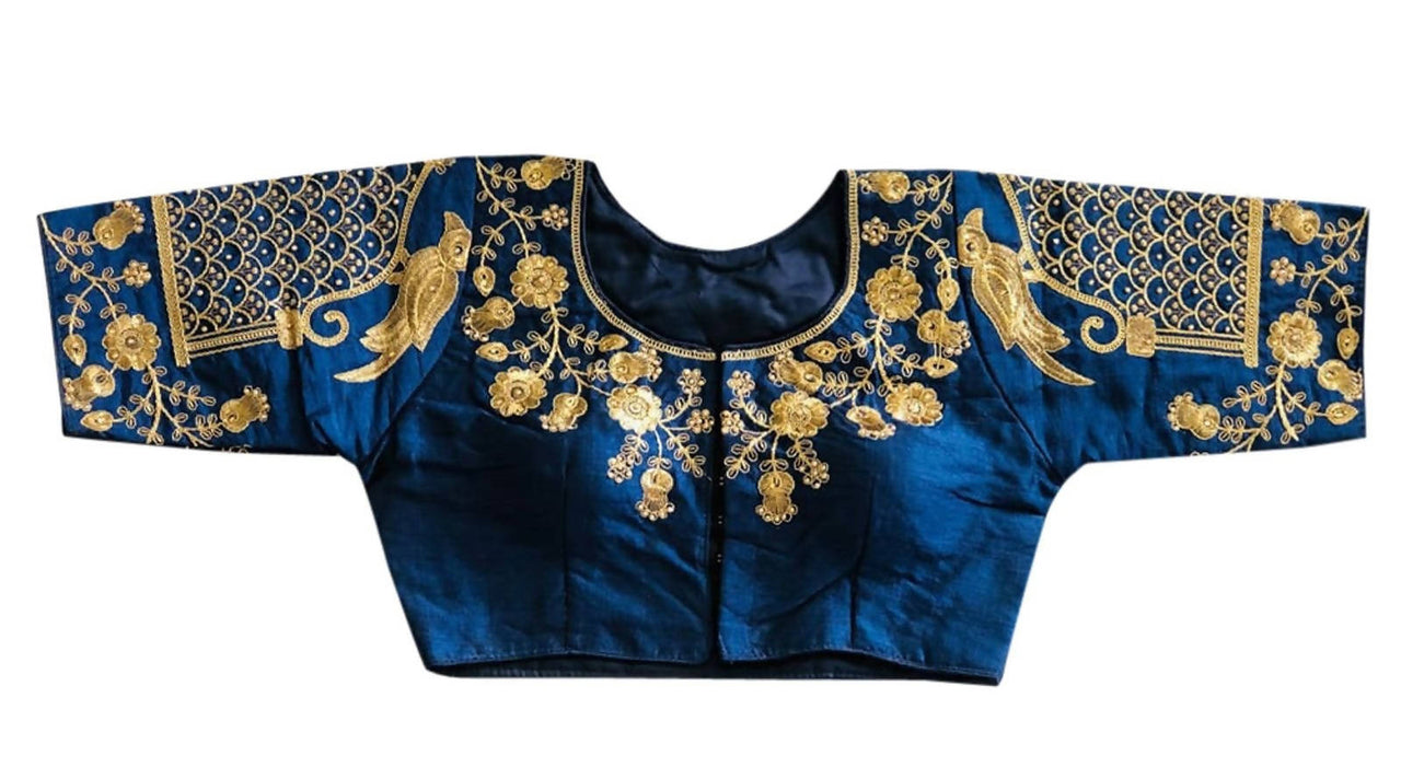 Vamika Beautiful Blue Banglori Silk Embroidery Blouse - Distacart