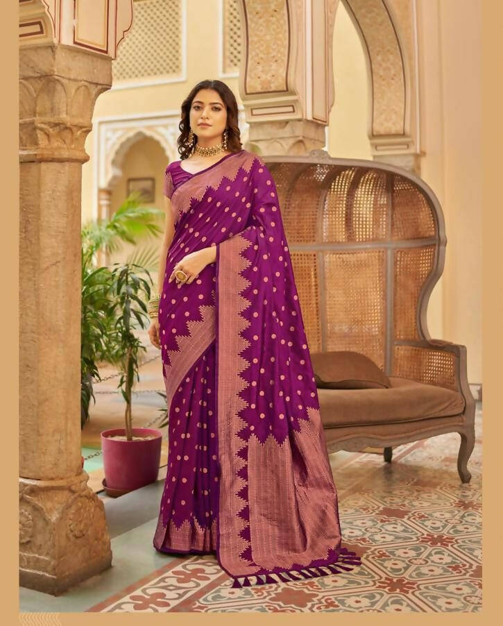 DEIANA'S Beautiful Golden Jari with New Design Soft Lichi Silk Saree - Pink - Distacart