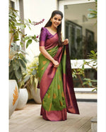 Thumbnail for DEIANA'S Beautiful Golden Jari with New Design Soft Lichi Silk Saree - Green - Distacart