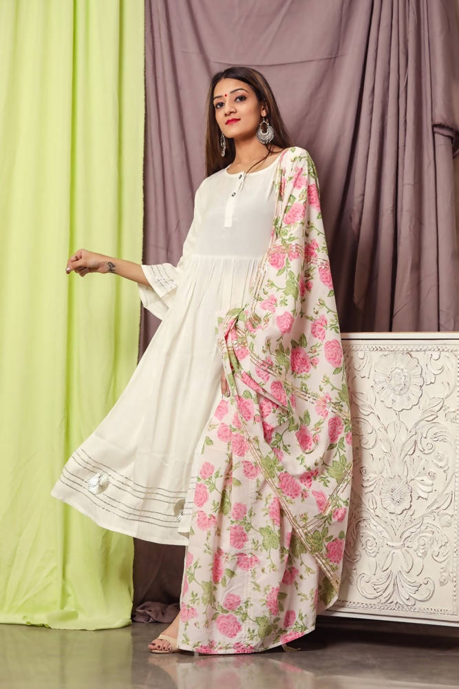 Cheera Hot White Gotta Kurta Palazzo Set