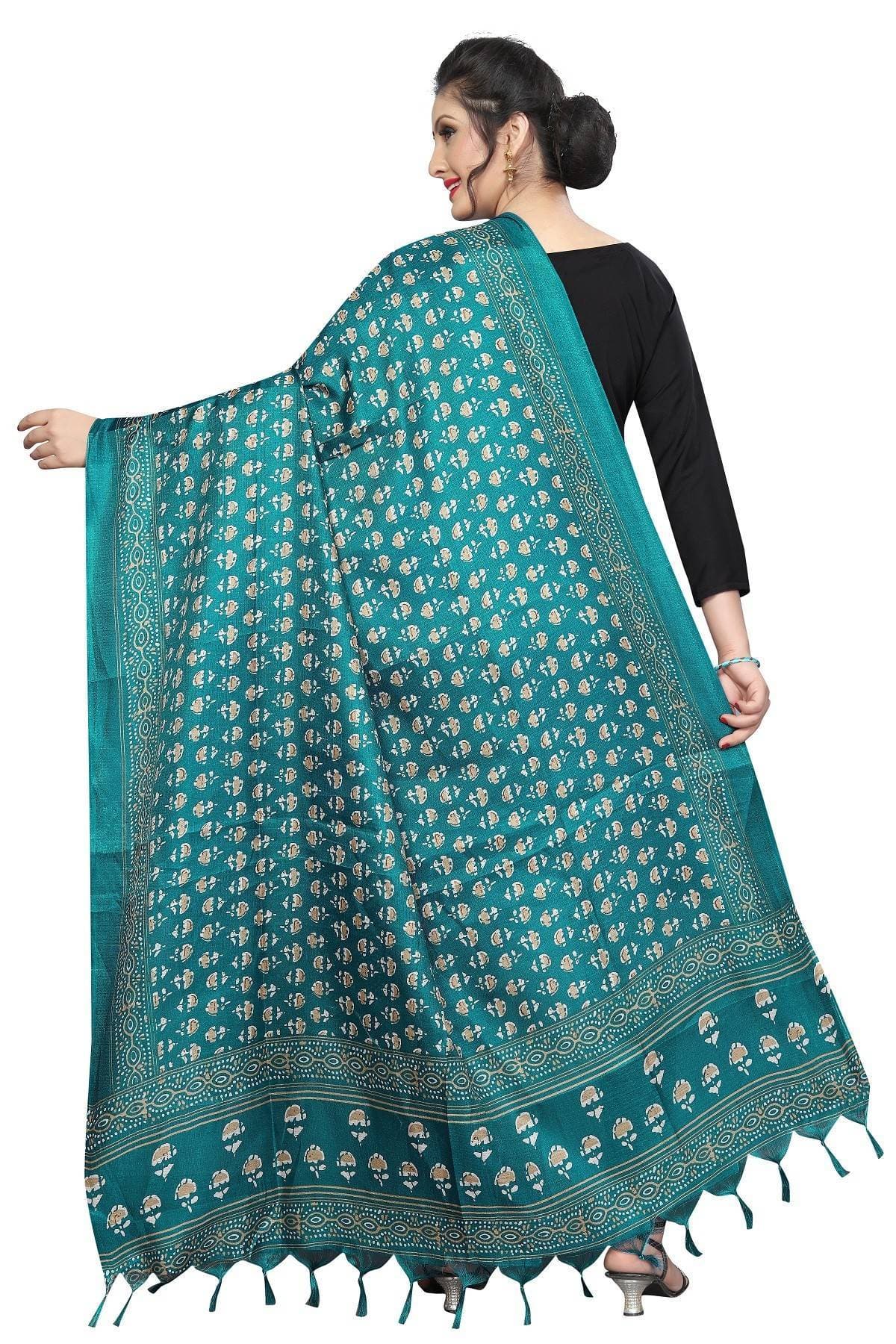 Vamika Rama Green Printed Khadi Bhagalpuri Latest Dupatta