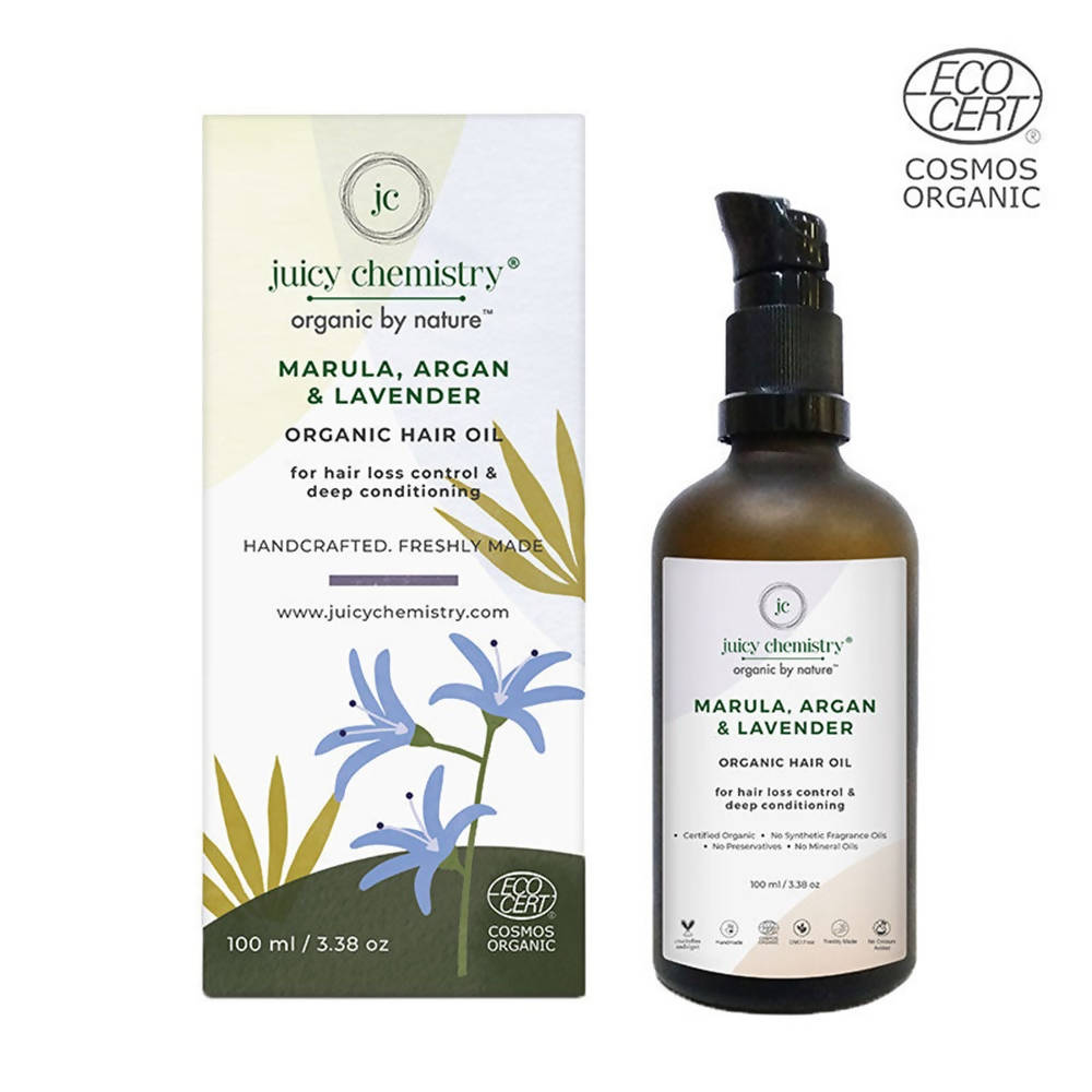 Juicy Chemistry Marula, Argan & Lavender Organic Hair Oil - Distacart