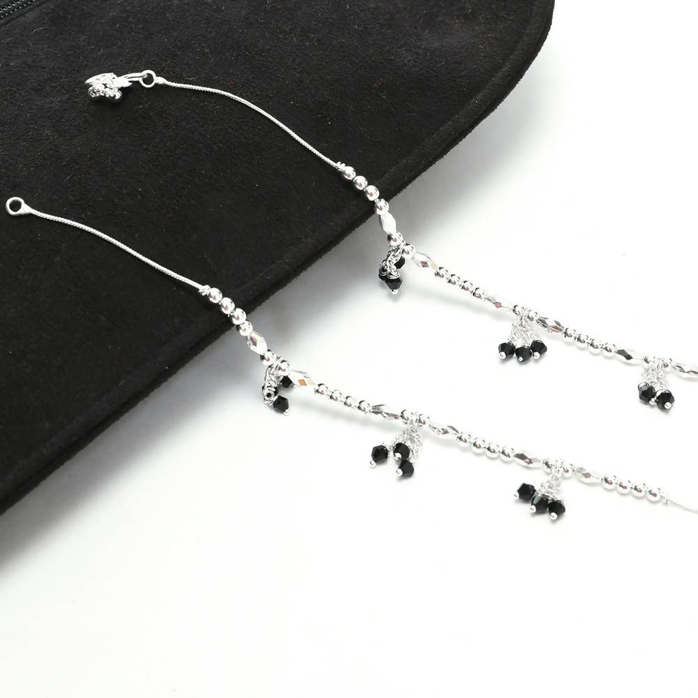 Tehzeeb Creations Silver Colour Anklet With Black Beads