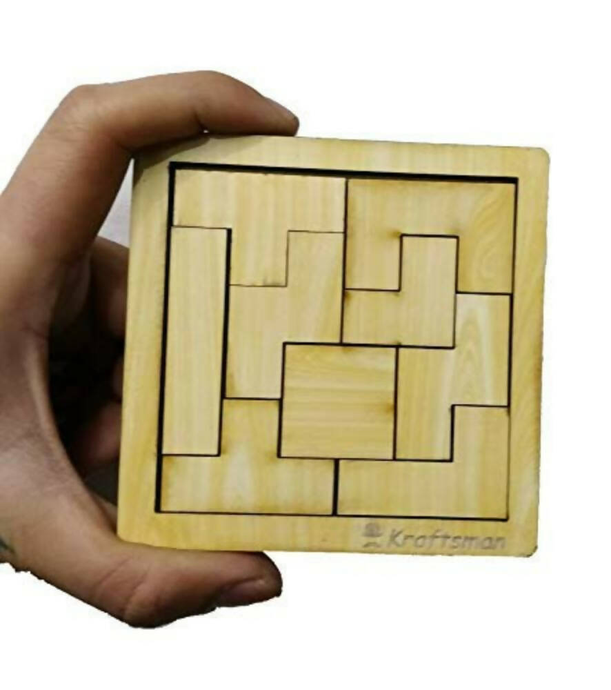 Kraftsman Portable Wooden Tetris Puzzle | 9 Pieces Puzzle 6x6 Board for Kids and Adults | Travel Pouch Included - Distacart