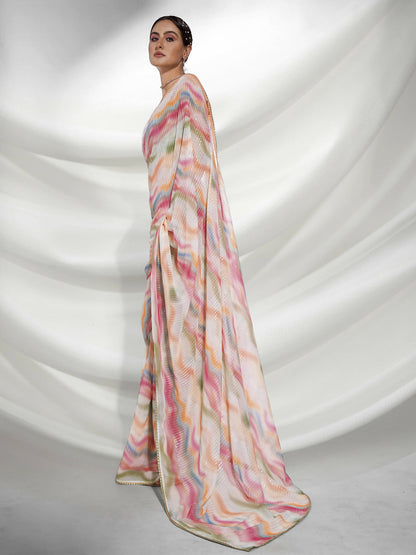 Pink Georgette Sequence Embroidery Saree With Unstitched Blouse Piece - Rajal - Distacart