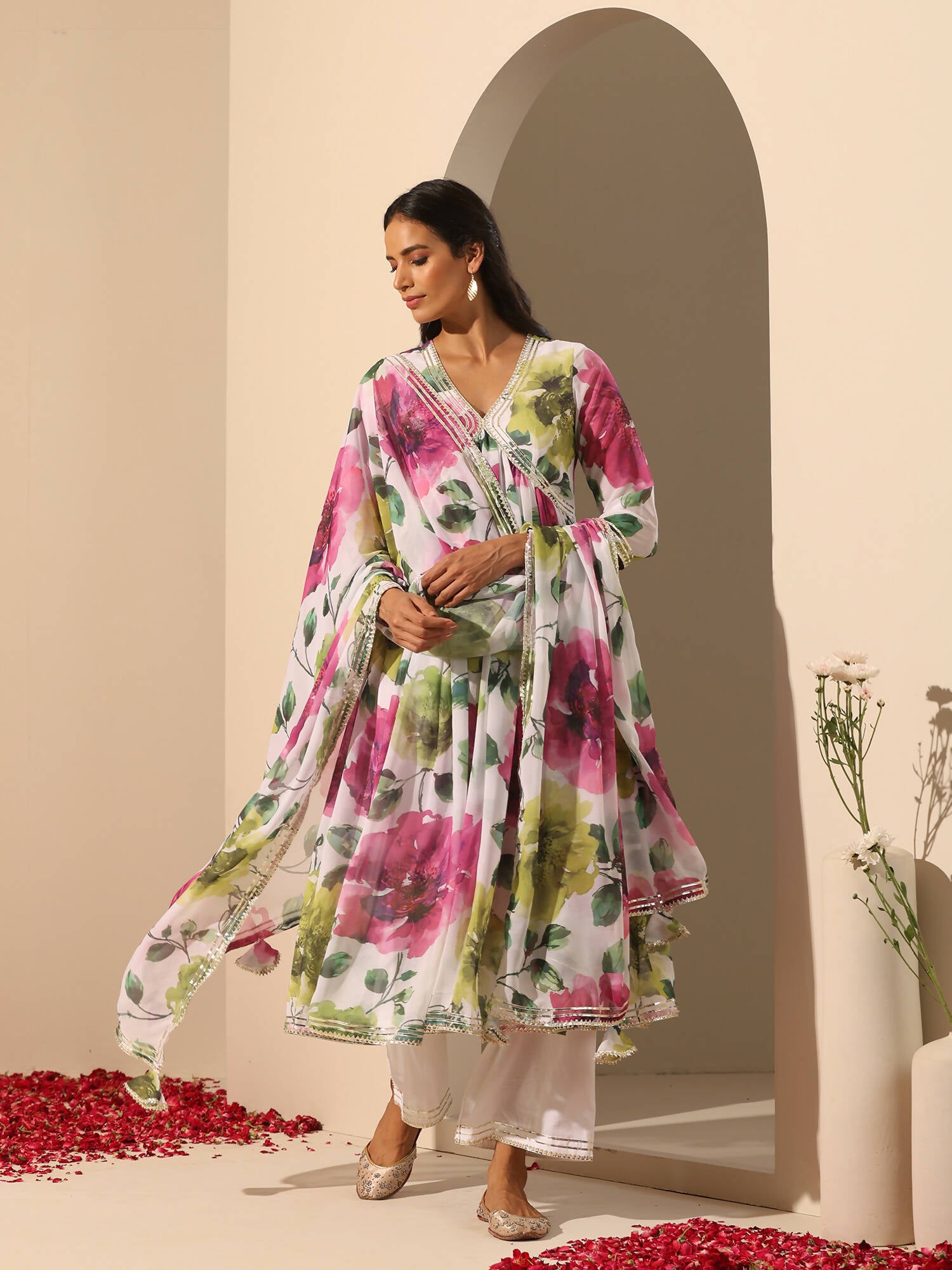 Pomcha Jaipur White Gul Gulistan Anarkali Set - Distacart