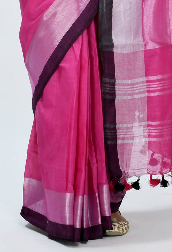 Mominos Fashion Moeza Bhagalpuri Handloom Silk Pink Saree