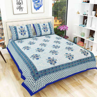 Thumbnail for Floral Print Queen Size 90x108 Inches Jaipuri Flat Bed Sheet Bedspread with 2 Pillowcases - Distacart