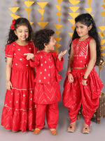 Thumbnail for Lil Drama Girls Choli With Ghaghra & Dupatta Set - Red - Distacart