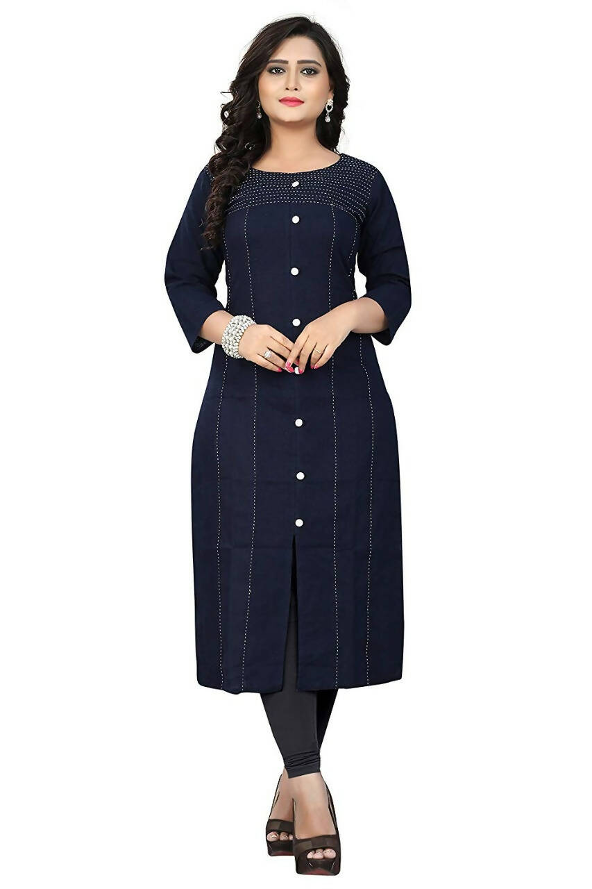 Women's Navy Kurti With Thread Work Giving Elegant Outlook - G & A Apparels - Distacart