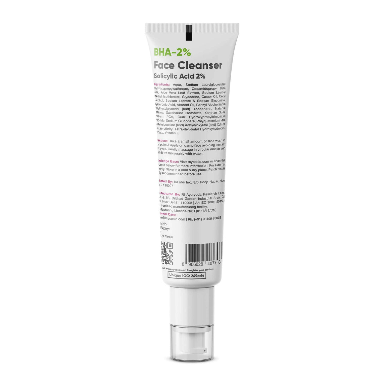 Cos-IQ Salicylic Acid 2% Face Cleanser with BHA - Distacart