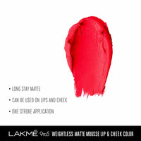 Thumbnail for Lakme 9 to 5 Weightless Matte Mouse Lip and Cheek Color - Coral Cushion - Distacart