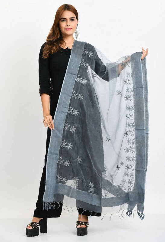 Mominos Fashion Moeza Women's Orgenza All Over Chikan Work Grey Dupatta - Distacart