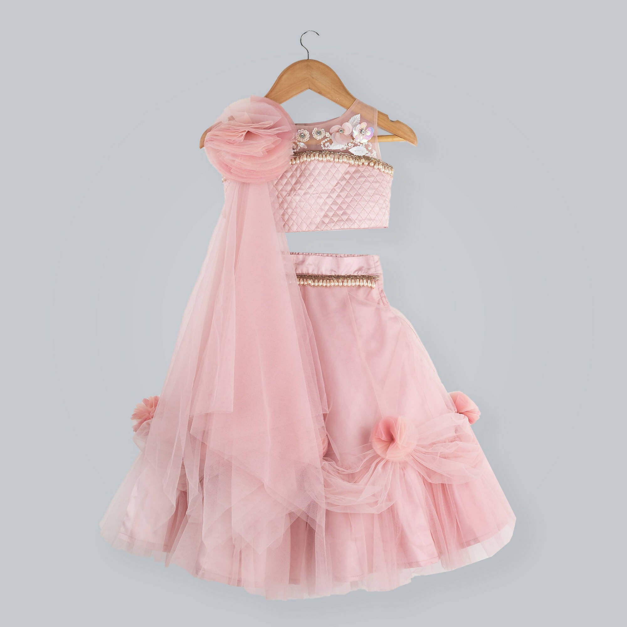 Pink Cow Fashions Old Rose Ghagra Choli With Embellishment On Upper Chest - Distacart