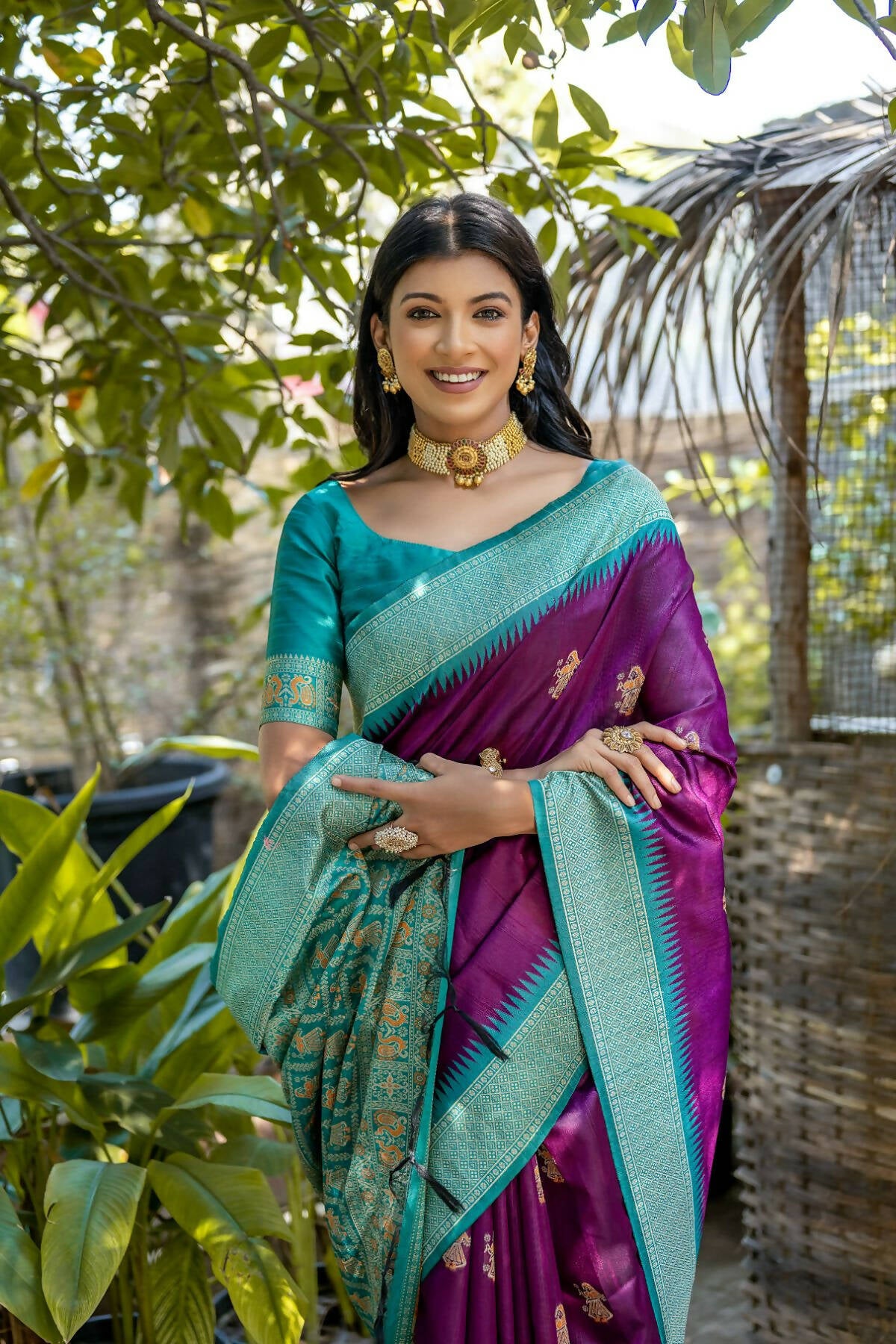 Vishnu Weaves Women's Wine Tussar Silk Zari Woven Saree with Blouse - Distacart