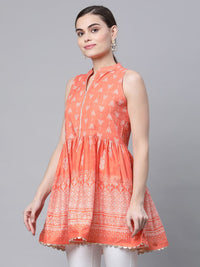 Thumbnail for Ahalyaa Women Orange Pure Cotton Porcian Print Tunic - Distacart