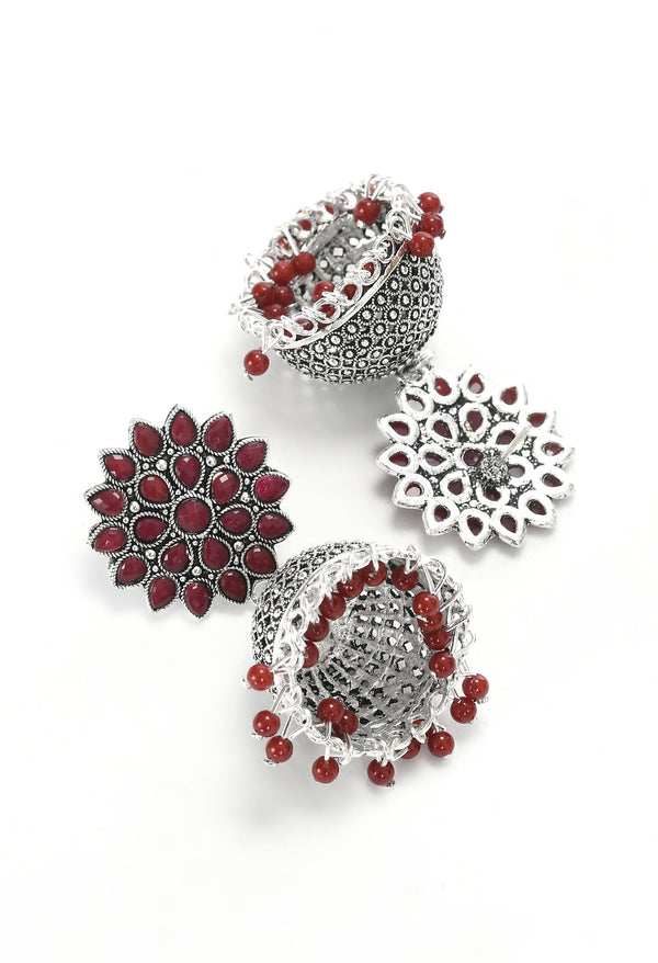 Mominos Fashion Johar Kamal Kundan Work Jhumka With Maroon Beads - Distacart