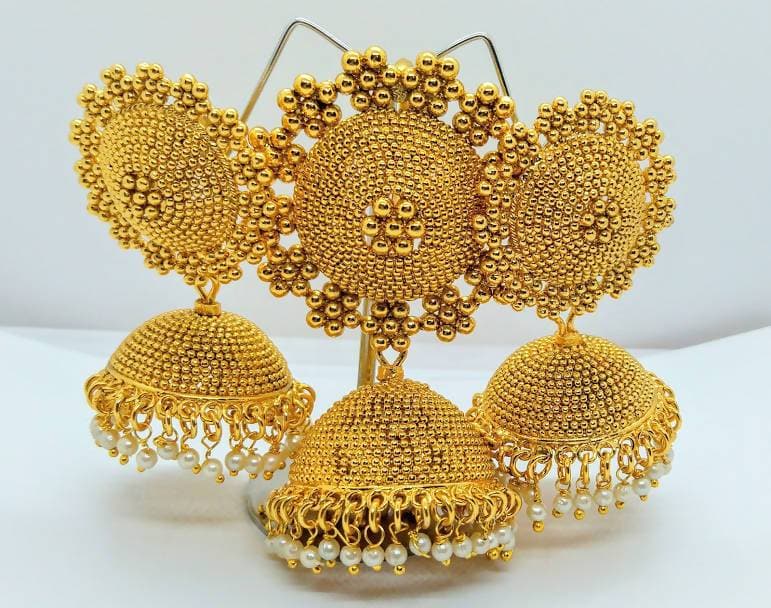Gold Finish Jhumka Pendant Set