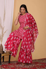 Thumbnail for Vamika Women Printed Cotton Pink Party Wear/Casual Wear Kurta Set/Suit - Distacart