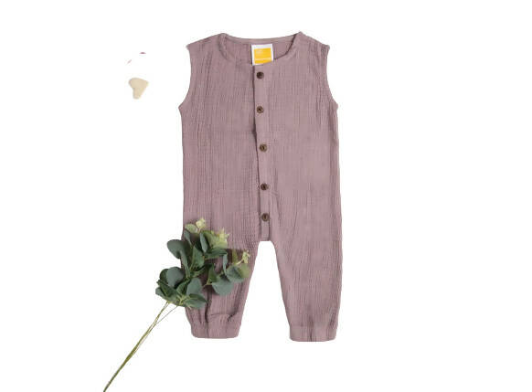 Sunshine Baby Cute Organic Muslin Cotton Sleeveless Full Length Rompers For Babies - Purple - Distacart