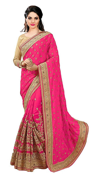 Sarvadarshi Fashion Women's Light Pink Brocade Silk Saree With Unstitched Blouse
