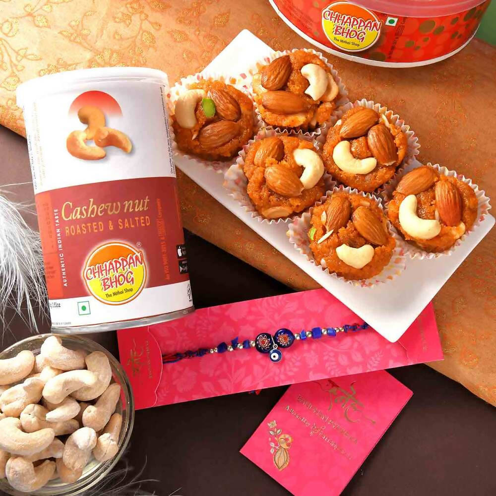 Evil Eye Rakhi With Laddu & Cashew Nuts Combo