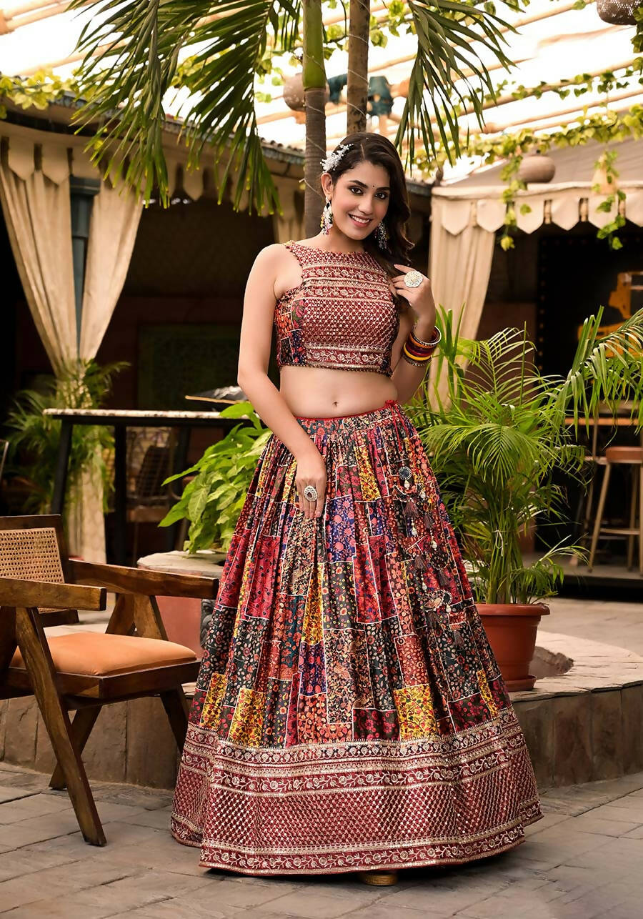 Women's Wedding Traditional Multi Dull Satin Lehenga Choli - Kaushlya - Distacart