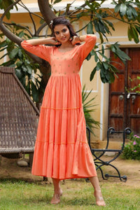 Thumbnail for Yufta Peach Cotton Dobby Dress