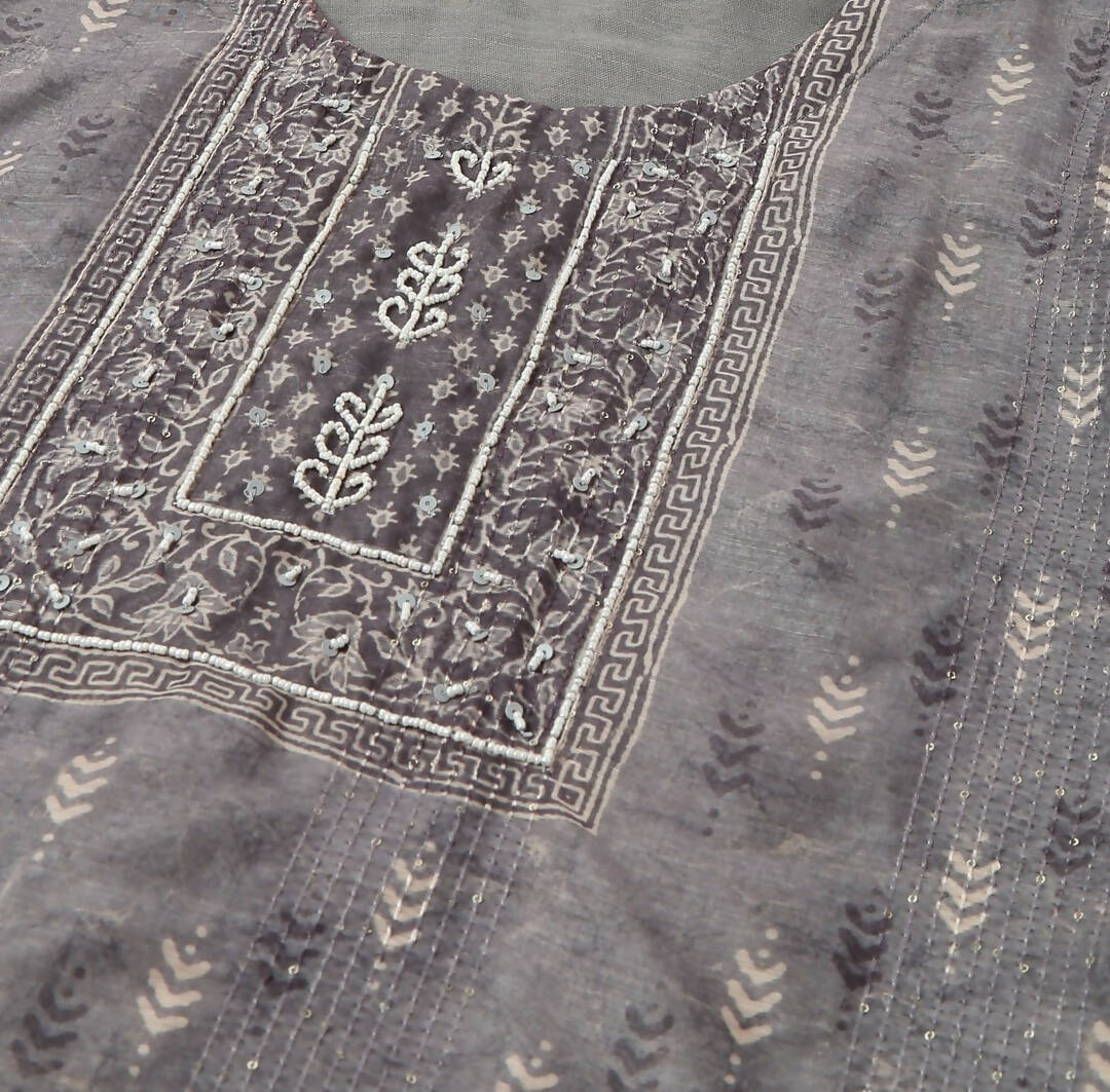 Grey Chinon Digital Printed With Hand Work Kurta - Himanshi - Distacart