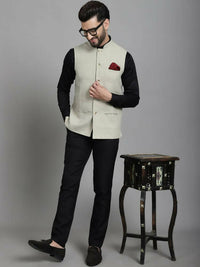 Thumbnail for Even Apparels Self-Design Waistcoat With Welt Pockets - Beige - Distacart