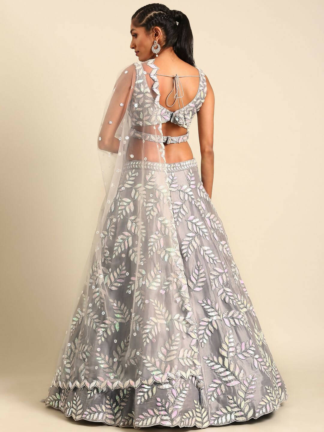 House of Panchhi Grey Organza Sequins & Zarkan embroidery Lehenga choli & Dupatta - Distacart