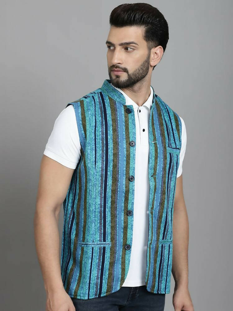 Even Apparels Nehru Jacket With Welt Pockets - Blue - Distacart
