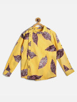 Thumbnail for Manet Ethnic Full Sleeves Big Leaf Printed Shirt - Yellow - Distacart
