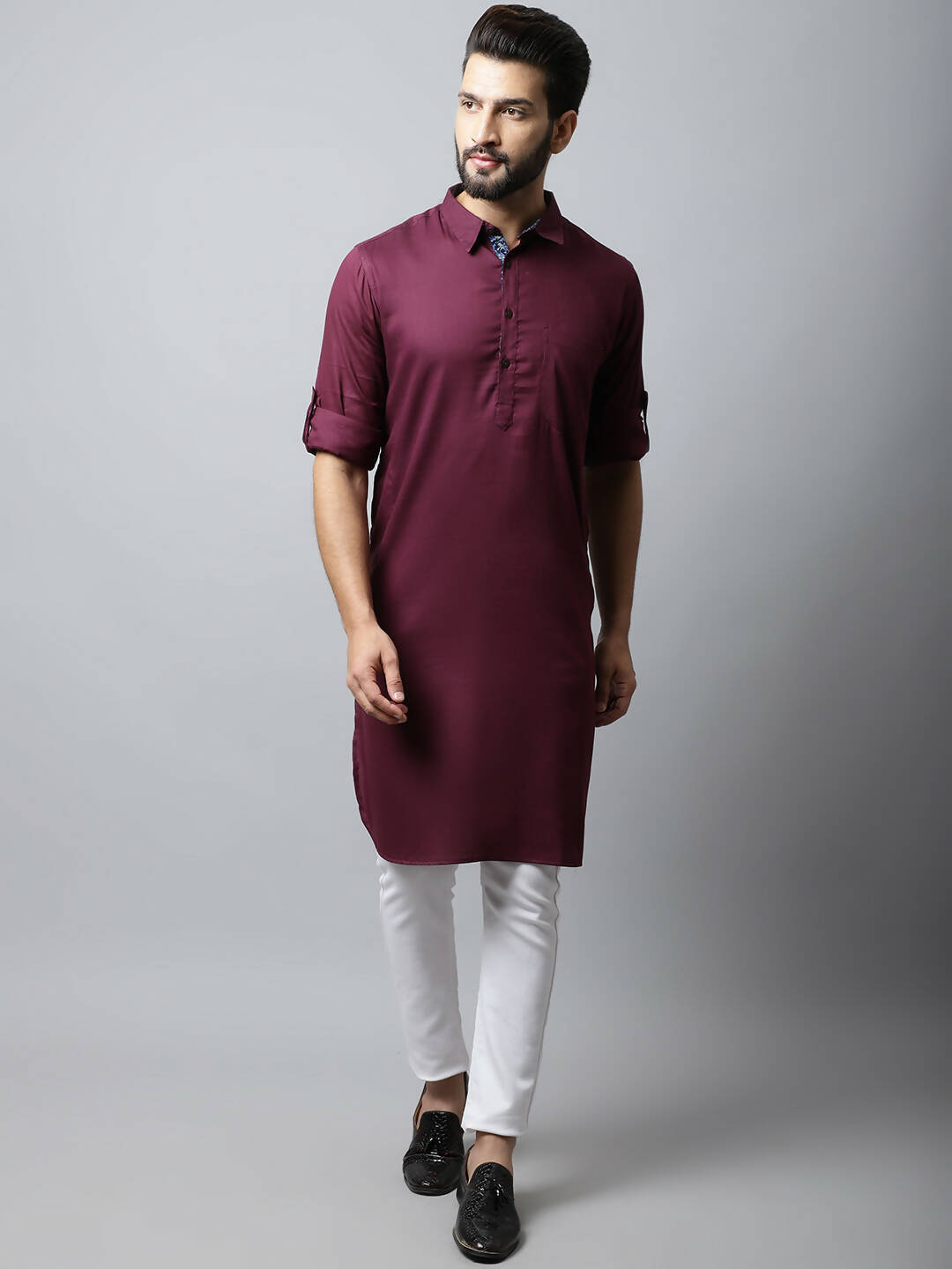 Even Apparels Maroon Color Pure Cotton Solid Men's Kurta With Shirt Collar (MMS755) - Distacart