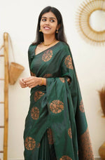 Thumbnail for DEIANA'S Beautiful Golden Jari with New Design Soft Lichi Silk Saree - Green - Distacart